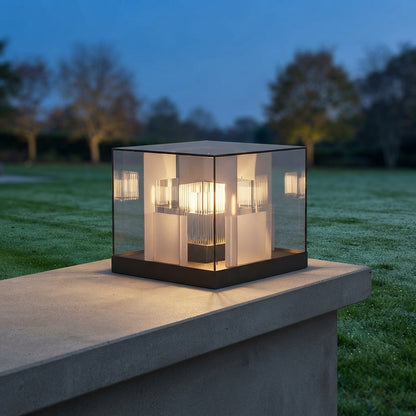 Square Modern Post Light - Gray Galvanized Sheet Metal and Acrylic Post Cap Light, Solar or Hardwired, Sold Single or in 2 to 8-Packs