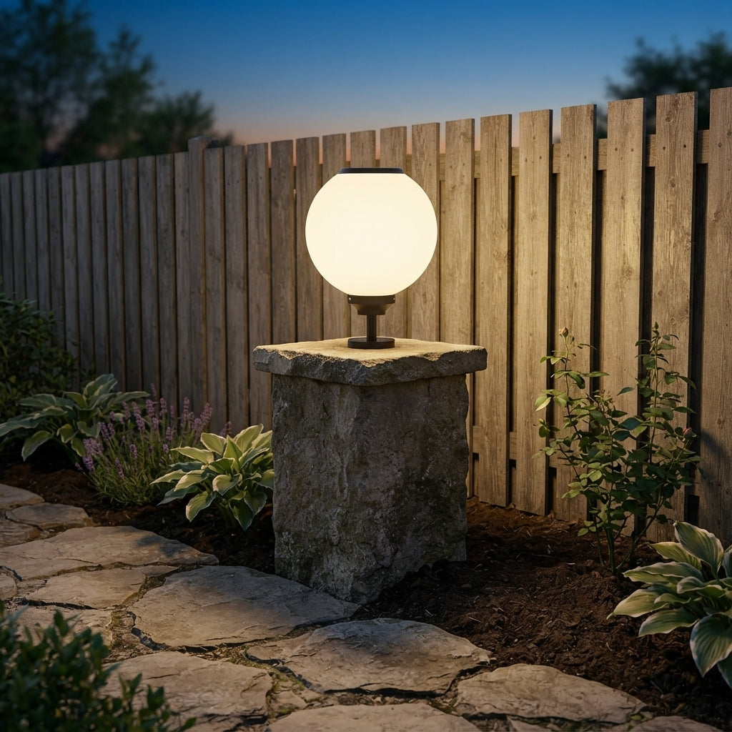 Fence Solar Globe Post Light - White Die-Cast Aluminum and PC Globe Lamp from 7.9 to 19.7 Inch Diameters, Available Single or in 8-Packs
