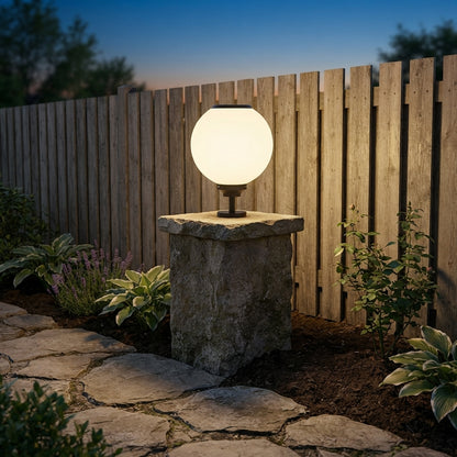 Fence Solar Globe Post Light - White Die-Cast Aluminum and PC Globe Lamp from 7.9 to 19.7 Inch Diameters, Available Single or in 8-Packs