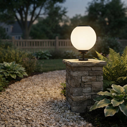 Fence Solar Globe Post Light - White Die-Cast Aluminum and PC Globe Lamp from 7.9 to 19.7 Inch Diameters, Available Single or in 8-Packs