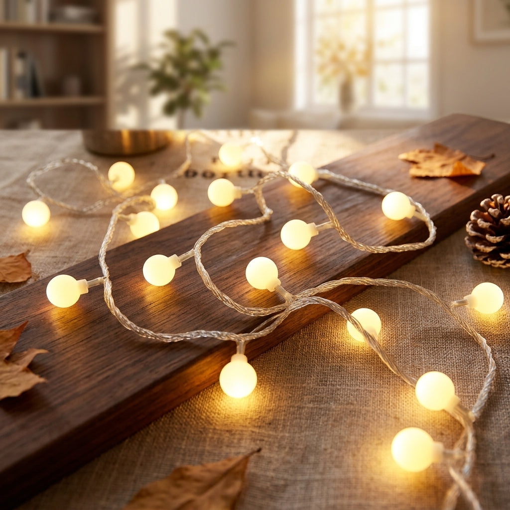 Globe LED String Lights - Frosted Globe Bulbs on Flexible Shape-Holding Wire with USB or Battery Power for Bedroom Walls and Patios