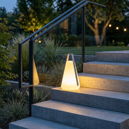 Portable LED Lantern - Aluminum and Acrylic 5W Warm Light with USB or Solar Charging in 13 and 21.7 Inch Heights for Lawns and Garden Paths
