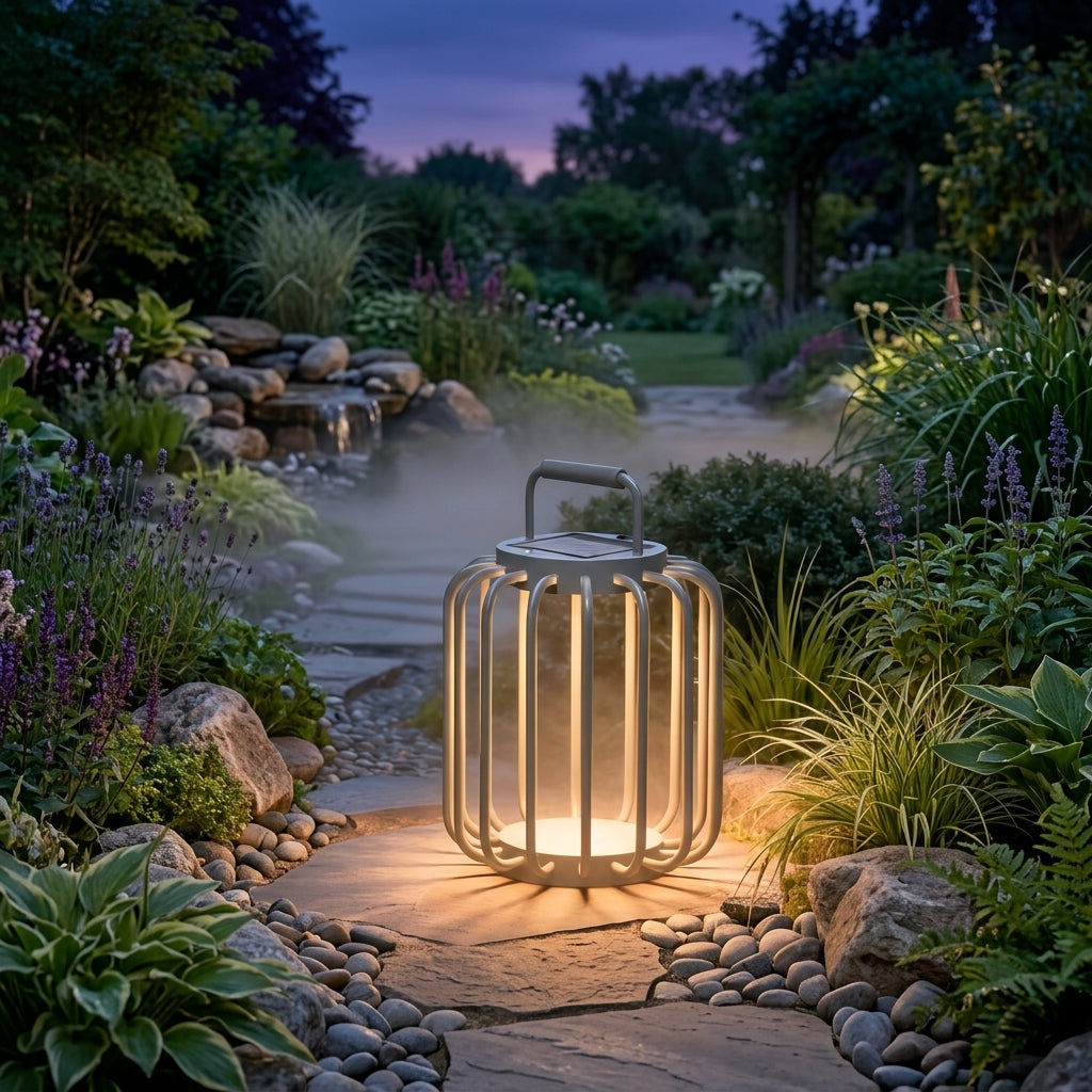 Outdoor Solar Lantern - Iron and Acrylic 6W Warm LED Light in Brushed Gray or White, 11.8 and 19.7 Inch Heights, 10 to 12 Hour Runtime