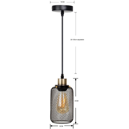 Industrial Iron Cage Pendant Light - Powder-Coated Open Cage Shade with E27 Base and Slim Cord for Kitchen Islands, Dining Rooms and Cafes