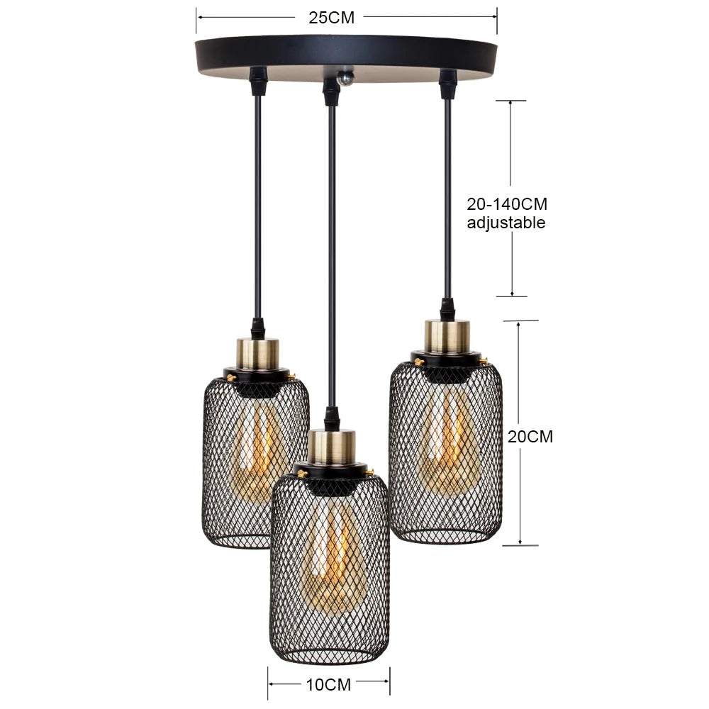 Industrial Iron Cage Pendant Light - Powder-Coated Open Cage Shade with E27 Base and Slim Cord for Kitchen Islands, Dining Rooms and Cafes