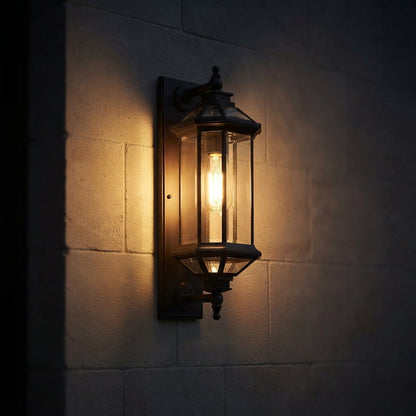 Vintage Cylinder Porch Wall Light - Aluminum Cylinder Sconce with Clear or Striped Glass, 22.8 and 31.5 Inch Sizes, Hardwired or Solar