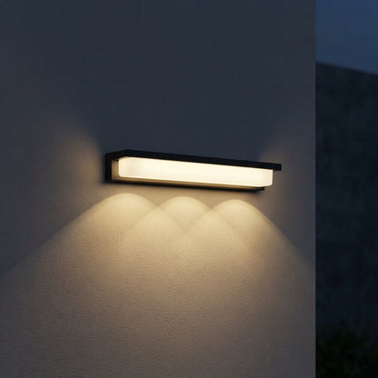 Porch Modern Strip Wall Light - Black Industrial Bar with White or Recessed Lampshade, Solar or Hardwired, for Entryway, Garden and Patio