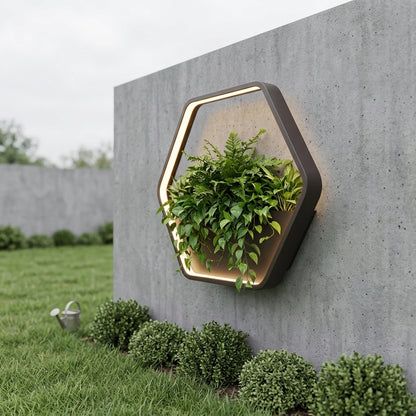 Plant Wall Light - Black Stainless Steel Solar or Hardwired Sconce in Square, Rectangular, Hexagon and Round from 15.75 to 33.46 Inches