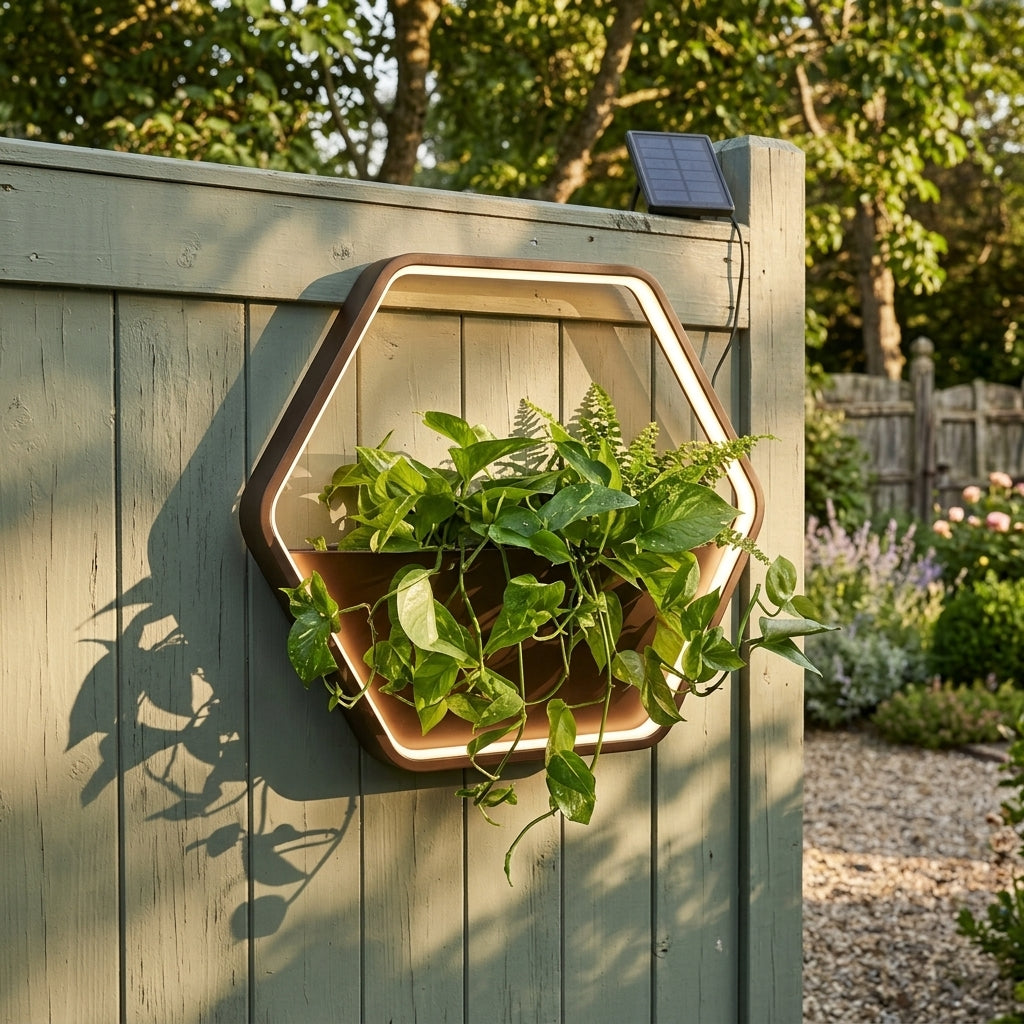 Plant Wall Light - Black Stainless Steel Solar or Hardwired Sconce in Square, Rectangular, Hexagon and Round from 15.75 to 33.46 Inches