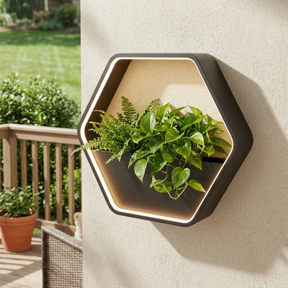 Plant Wall Light - Black Stainless Steel Solar or Hardwired Sconce in Square, Rectangular, Hexagon and Round from 15.75 to 33.46 Inches