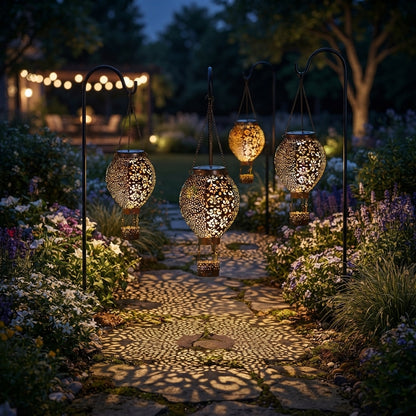 Hot Air Balloon Solar Lantern - Bronze Cast Iron Openwork Lantern, 5.9 by 17.7 Inches, 3000K Warm White with Chain Hook, IP44 Rated