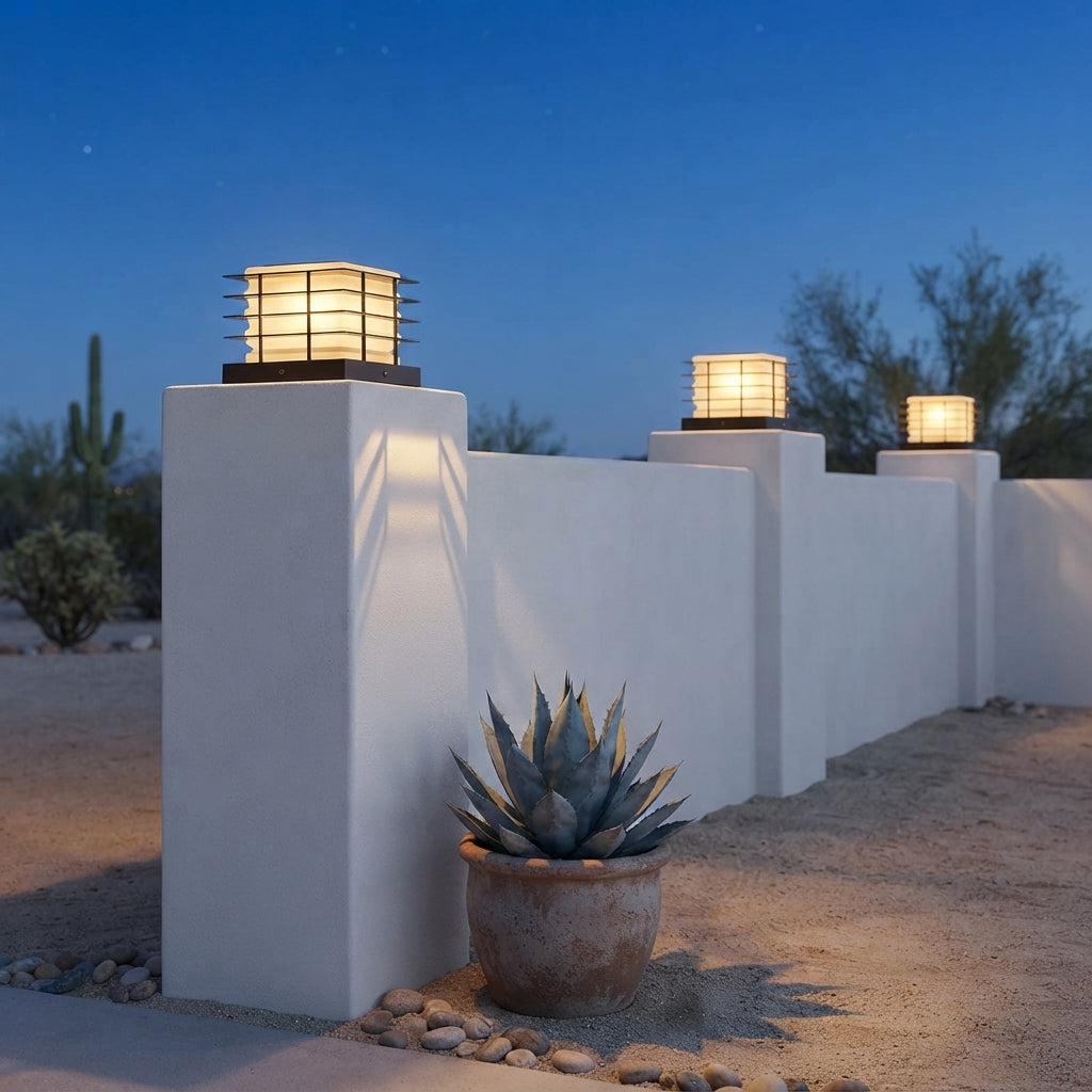Fence Modern Square Post Light - Carbonized Steel and Acrylic Cap Light in Metal, Gray or Black Fence Finishes, Solar or Hardwired