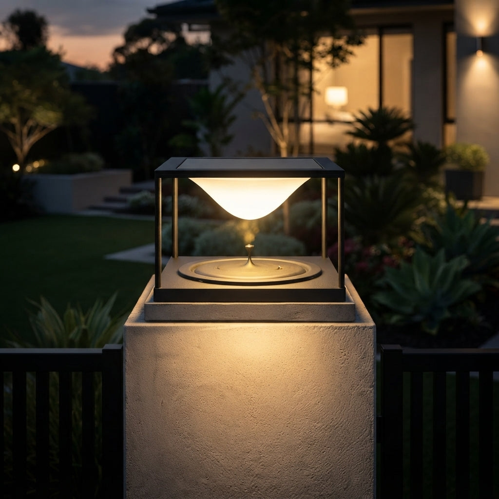 Square Dripping Post Light - Black Acrylic and Stainless Steel Cap Lamp in 7.87 to 15.75 Inch Lengths, Solar or Hardwired for Patios