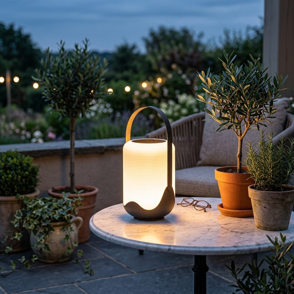 Portable Solar Floor Lantern - Black Iron and White Acrylic Light with Remote Control, Three Color Temperatures and Solar or USB Charging