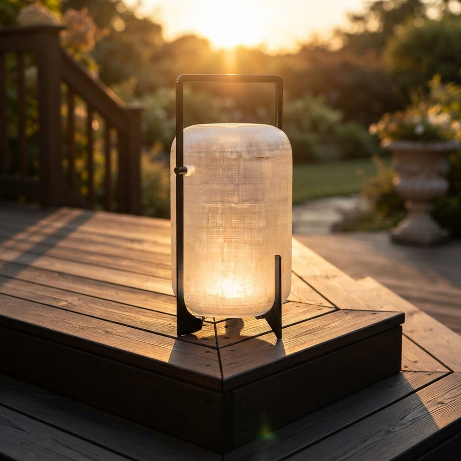 Outdoor Handle Lantern - Stainless Steel and Acrylic Lantern in Three Sizes from 7 to 11 Inch Diameters, Solar or Battery, IP65 Rated