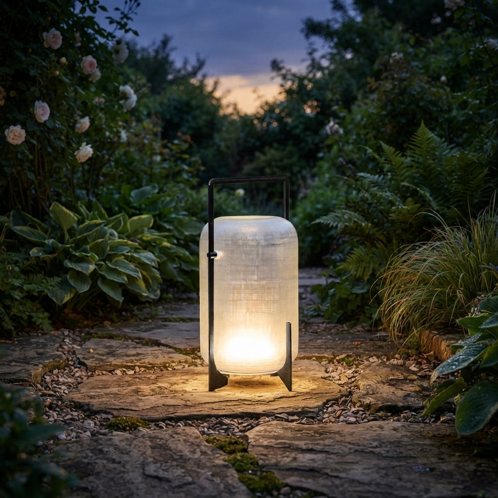 Outdoor Handle Lantern - Stainless Steel and Acrylic Lantern in Three Sizes from 7 to 11 Inch Diameters, Solar or Battery, IP65 Rated