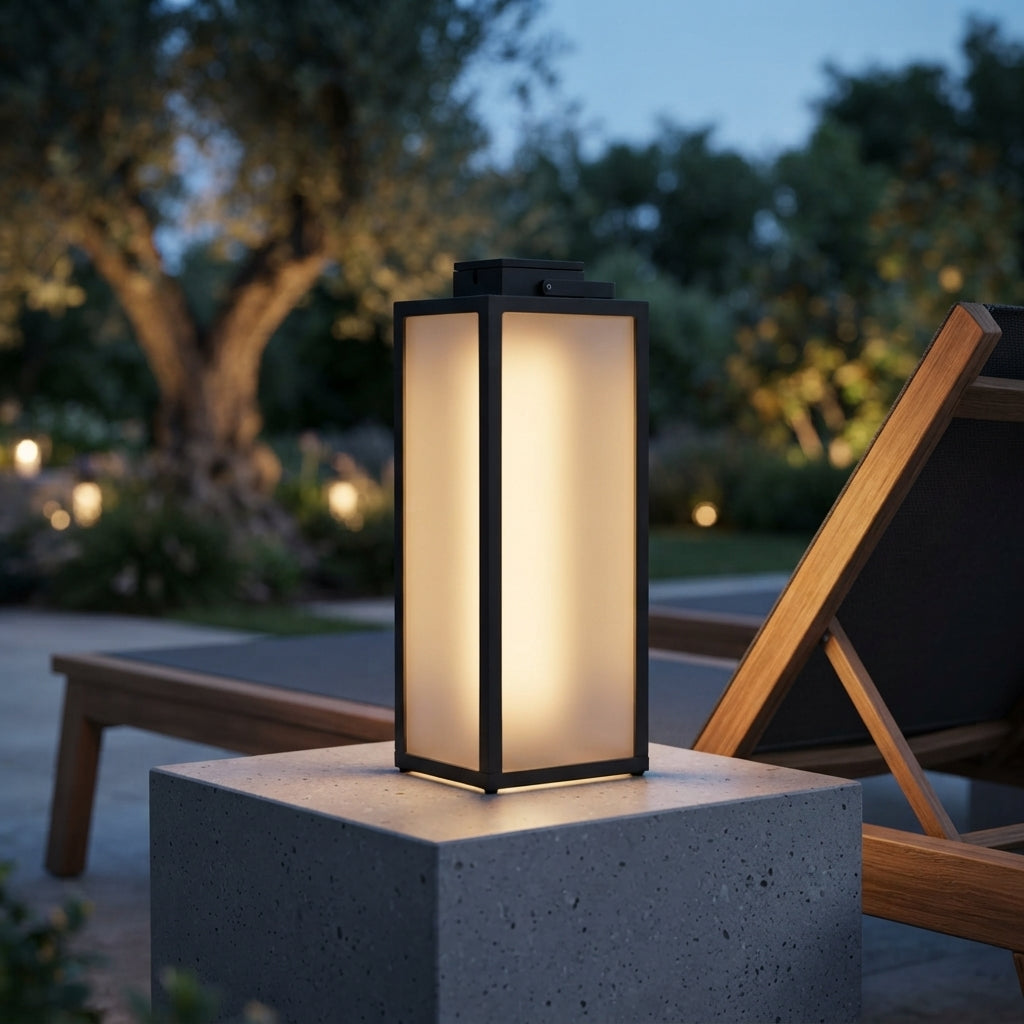 Square Handheld Lantern - Stainless Steel and PC Lawn Lantern in 15.7 or 25.6 Inch Heights with Hardwired, Battery or Solar Power, IP65