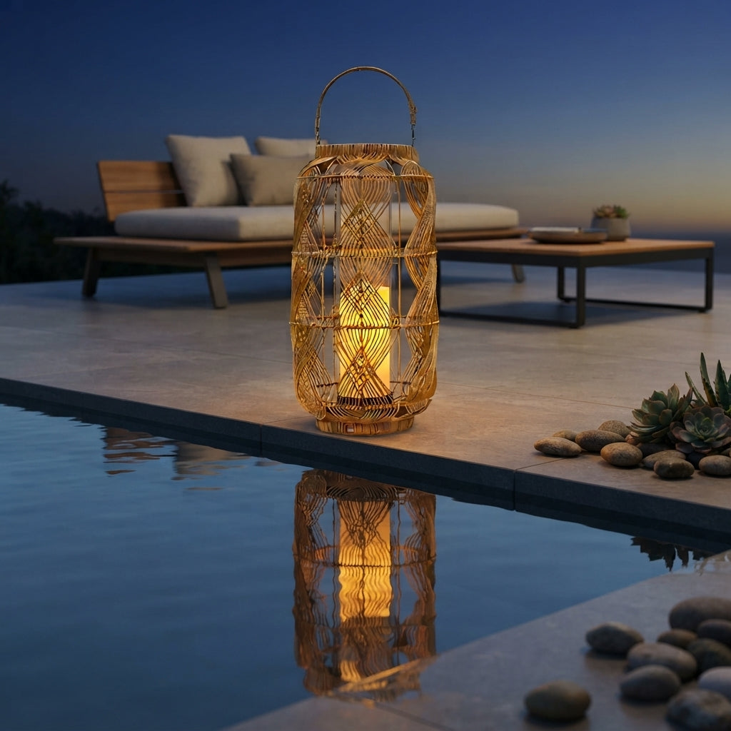 Rattan Solar Floor Lamp - 29 Inch PE Rattan and Iron Light with 80 Lumen 3000K LED and USB or Solar Charging for Garden, Patio and Balcony