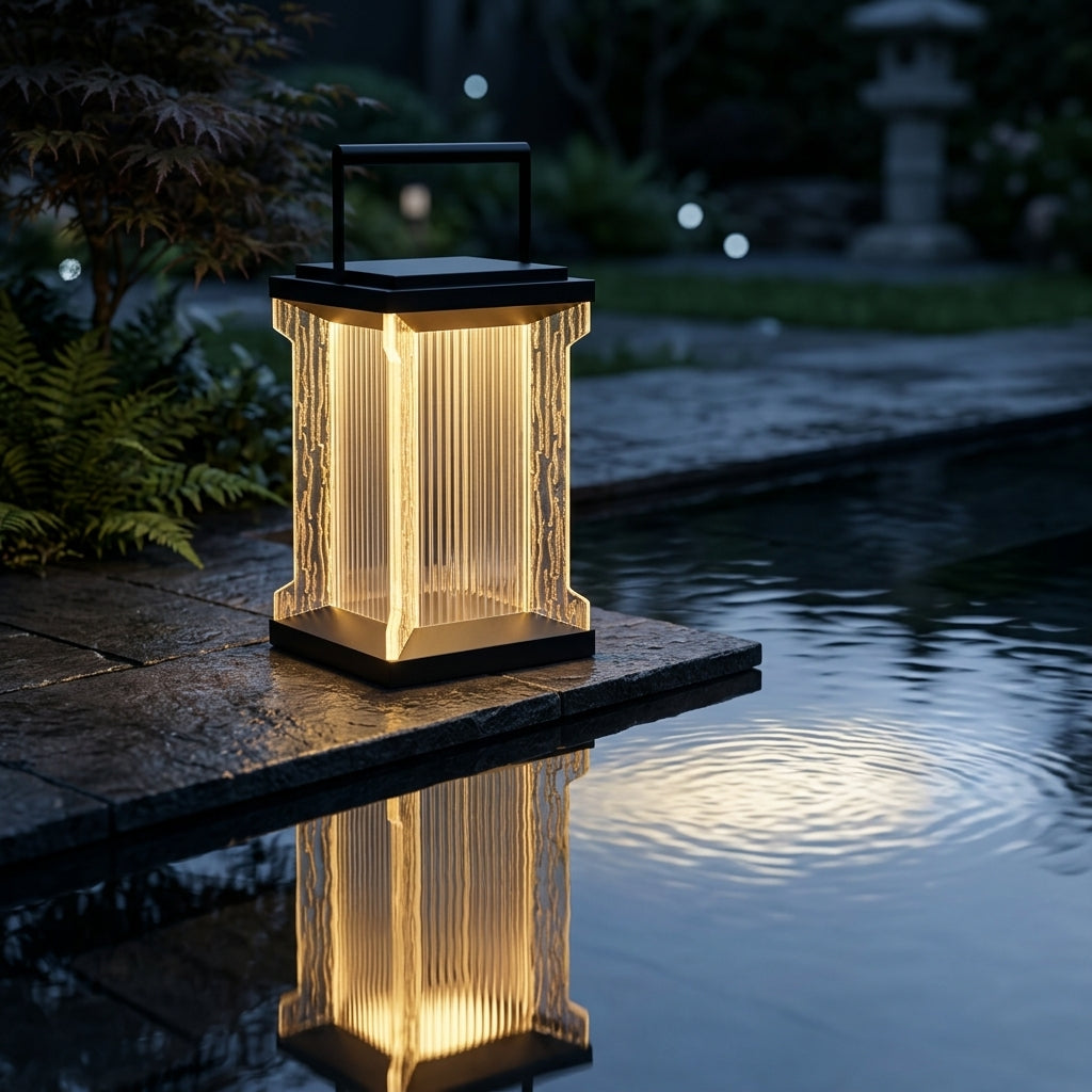 Courtyard Outdoor Lantern - Stainless Steel and Glass Minimalist Light with Hardwired or Solar Power in 11.8 and 19.7 Inch Heights