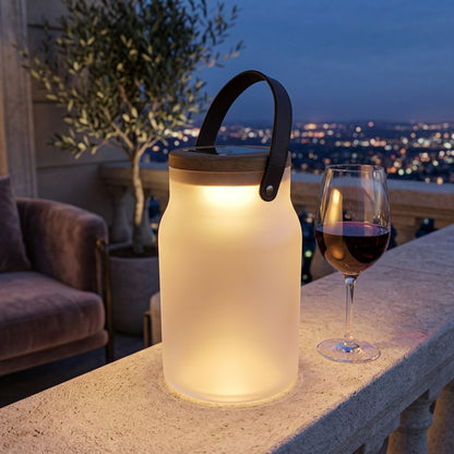 Solar Lawn Light - Bottle Jar Glass and Teak Wood LED Lantern, IP54 Waterproof at 9 by 15 Inches, in Sets of 1 to 8 for Yard and Park
