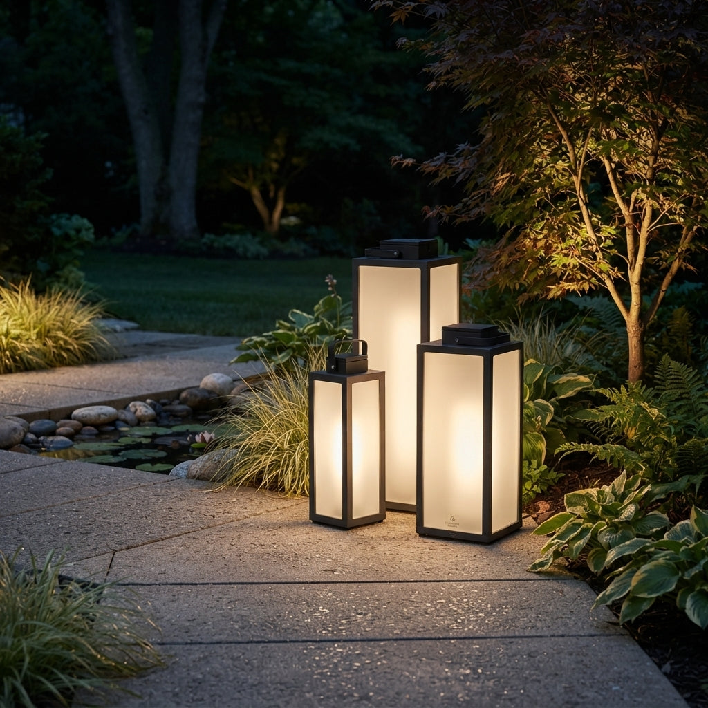 Square Handheld Lantern - Stainless Steel and PC Lawn Lantern in 15.7 or 25.6 Inch Heights with Hardwired, Battery or Solar Power, IP65