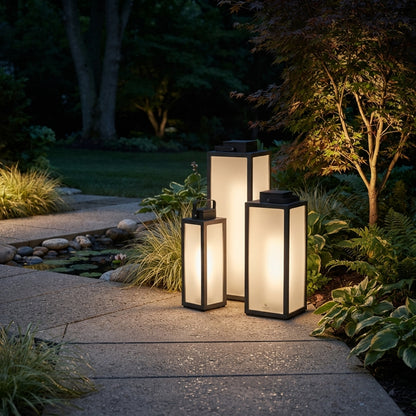 Square Handheld Lantern - Stainless Steel and PC Lawn Lantern in 15.7 or 25.6 Inch Heights with Hardwired, Battery or Solar Power, IP65