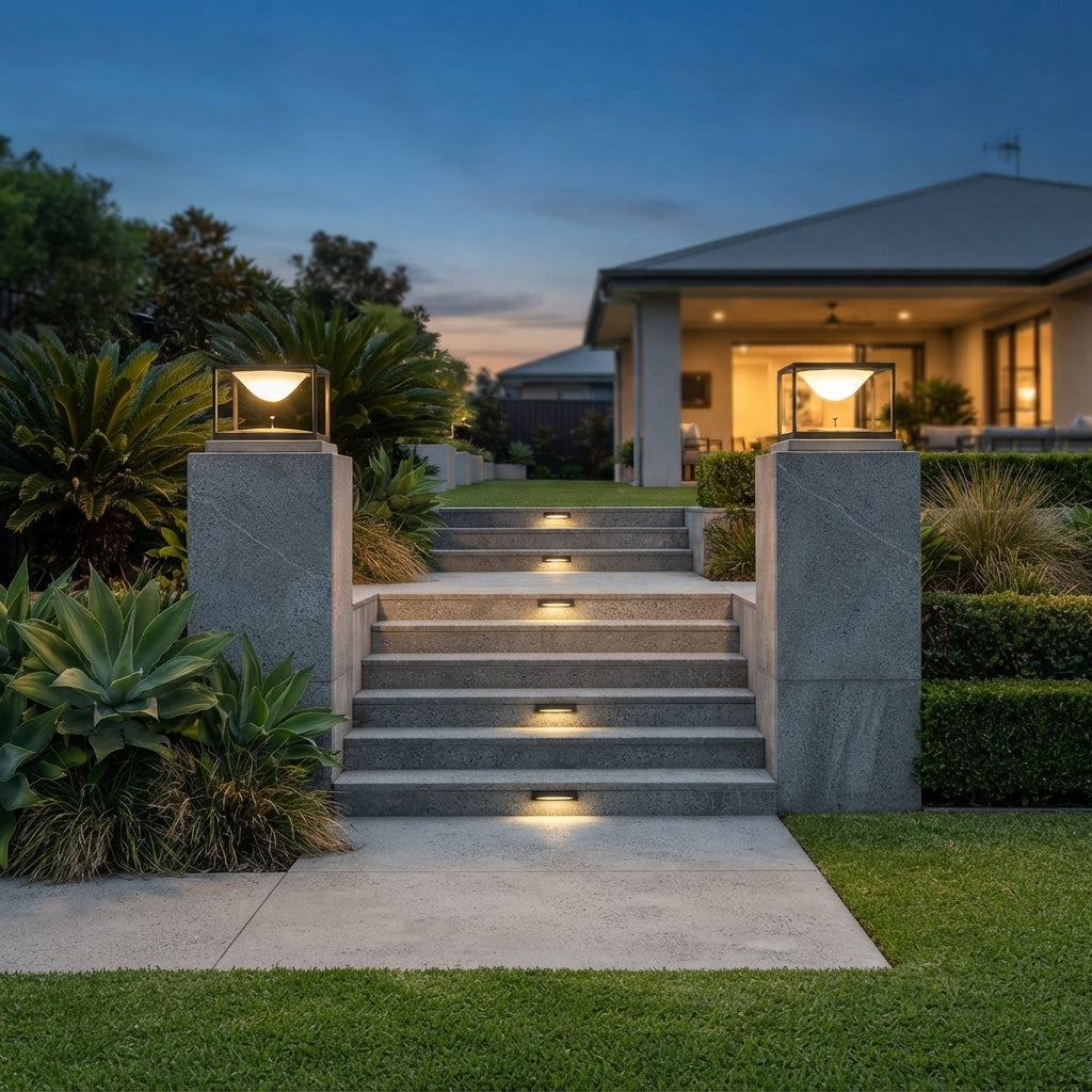Square Dripping Post Light - Black Acrylic and Stainless Steel Cap Lamp in 7.87 to 15.75 Inch Lengths, Solar or Hardwired for Patios