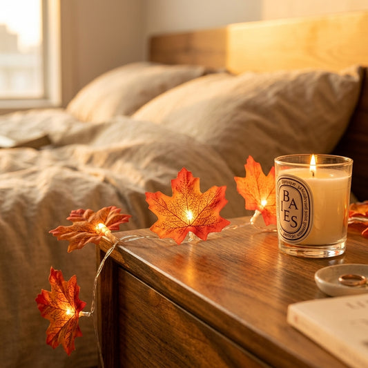 Maple Leaf String Lights - Translucent Amber Leaf Covers in 10, 20 or 40 LED Runs with USB or Battery Power for Mantels and Harvest Tables