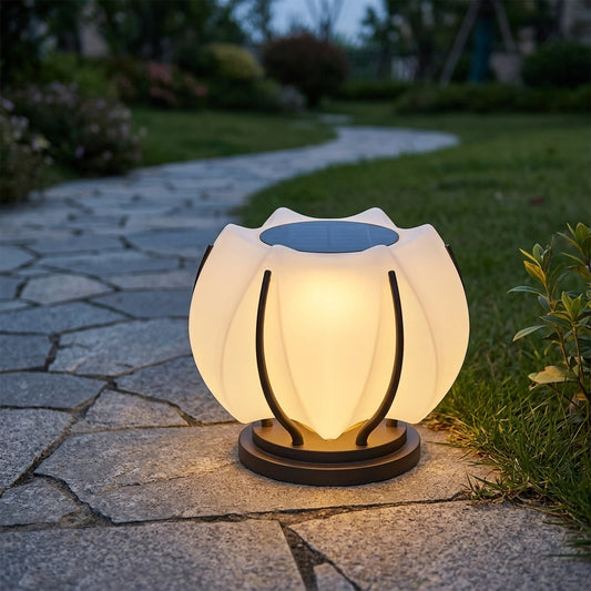Flower Post Light - Gray and White Stainless Steel with Acrylic Shade, Solar or Hardwired, in 7.8 to 15.7 Inch Diameters for Courtyards
