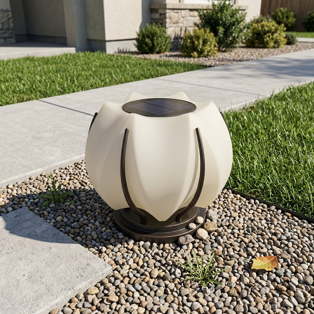 Flower Post Light - Gray and White Stainless Steel with Acrylic Shade, Solar or Hardwired, in 7.8 to 15.7 Inch Diameters for Courtyards