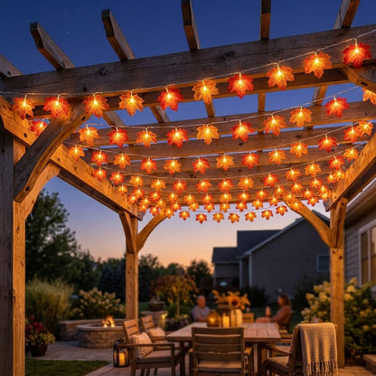 Maple Leaf String Lights - Translucent Amber Leaf Covers in 10, 20 or 40 LED Runs with USB or Battery Power for Mantels and Harvest Tables