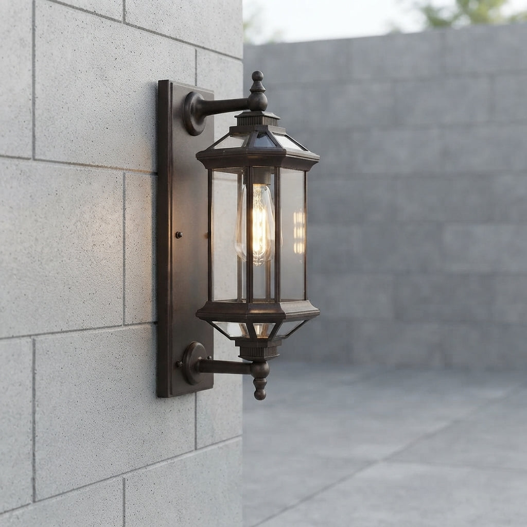Vintage Cylinder Porch Wall Light - Aluminum Cylinder Sconce with Clear or Striped Glass, 22.8 and 31.5 Inch Sizes, Hardwired or Solar