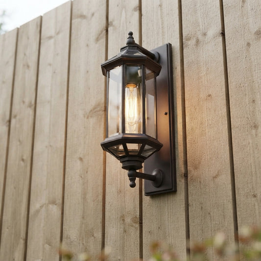 Vintage Cylinder Porch Wall Light - Aluminum Cylinder Sconce with Clear or Striped Glass, 22.8 and 31.5 Inch Sizes, Hardwired or Solar