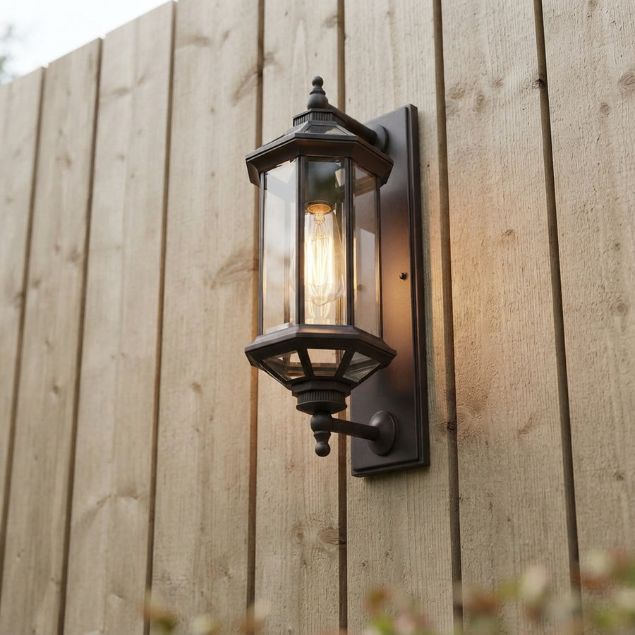 Vintage Cylinder Porch Wall Light - Aluminum Cylinder Sconce with Clear or Striped Glass, 22.8 and 31.5 Inch Sizes, Hardwired or Solar