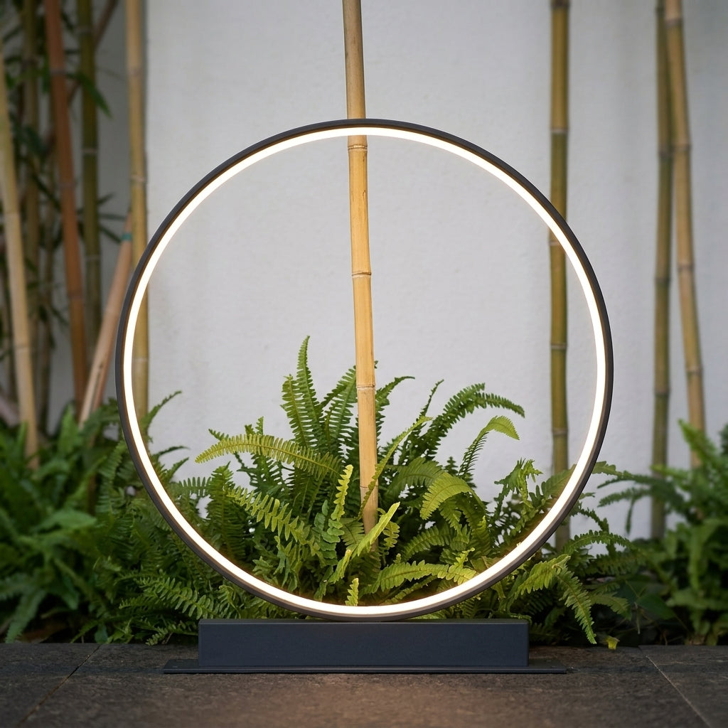 Ring Landscape Light - Black Aluminum and Acrylic Circular Fixture in 15.75, 23.62 or 31.5 Inch Diameters, Solar or Hardwired, for Patios