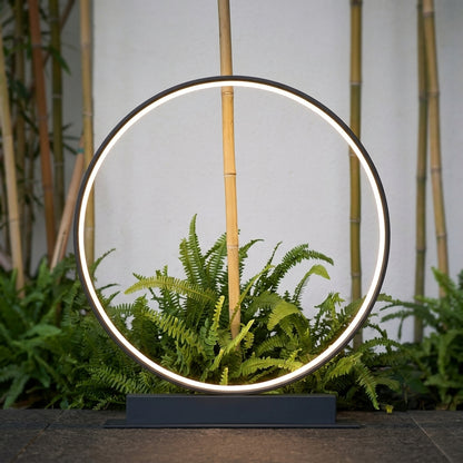 Ring Landscape Light - Black Aluminum and Acrylic Circular Fixture in 15.75, 23.62 or 31.5 Inch Diameters, Solar or Hardwired, for Patios