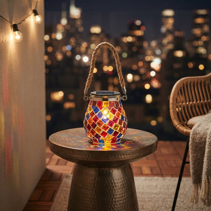 Mosaic Landscape Light - Handcrafted Stained Glass Solar Cup Lamp in Cylinder and Oval Shapes, IP65 Rated with Up to 12 Hours of Light