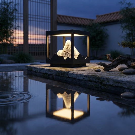 Mountain Post Light - Gray Glass, Resin and Stainless Steel Peaked Cap Lamp from 8.7 to 23.6 Inches, Solar or Hardwired for Courtyards