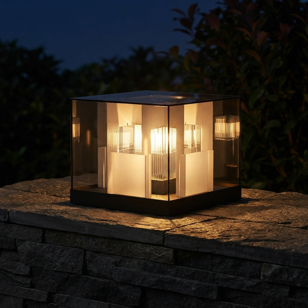 Square Modern Post Light - Gray Galvanized Sheet Metal and Acrylic Post Cap Light, Solar or Hardwired, Sold Single or in 2 to 8-Packs