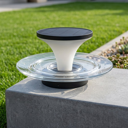 Modern Fountain Post Light - Black and Gray Stainless Steel with Glass and PC Shade, DC 12 V, 110 V or Solar, for Courtyard and Patio