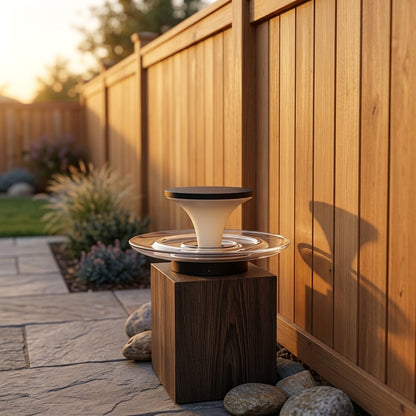 Modern Fountain Post Light - Black and Gray Stainless Steel with Glass and PC Shade, DC 12 V, 110 V or Solar, for Courtyard and Patio