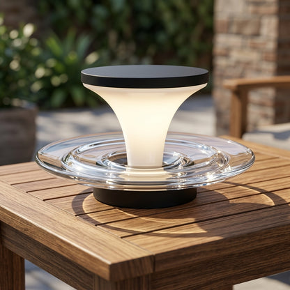 Modern Fountain Post Light - Black and Gray Stainless Steel with Glass and PC Shade, DC 12 V, 110 V or Solar, for Courtyard and Patio