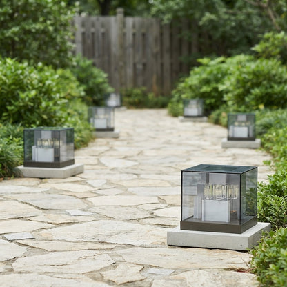 Square Modern Post Light - Gray Galvanized Sheet Metal and Acrylic Post Cap Light, Solar or Hardwired, Sold Single or in 2 to 8-Packs