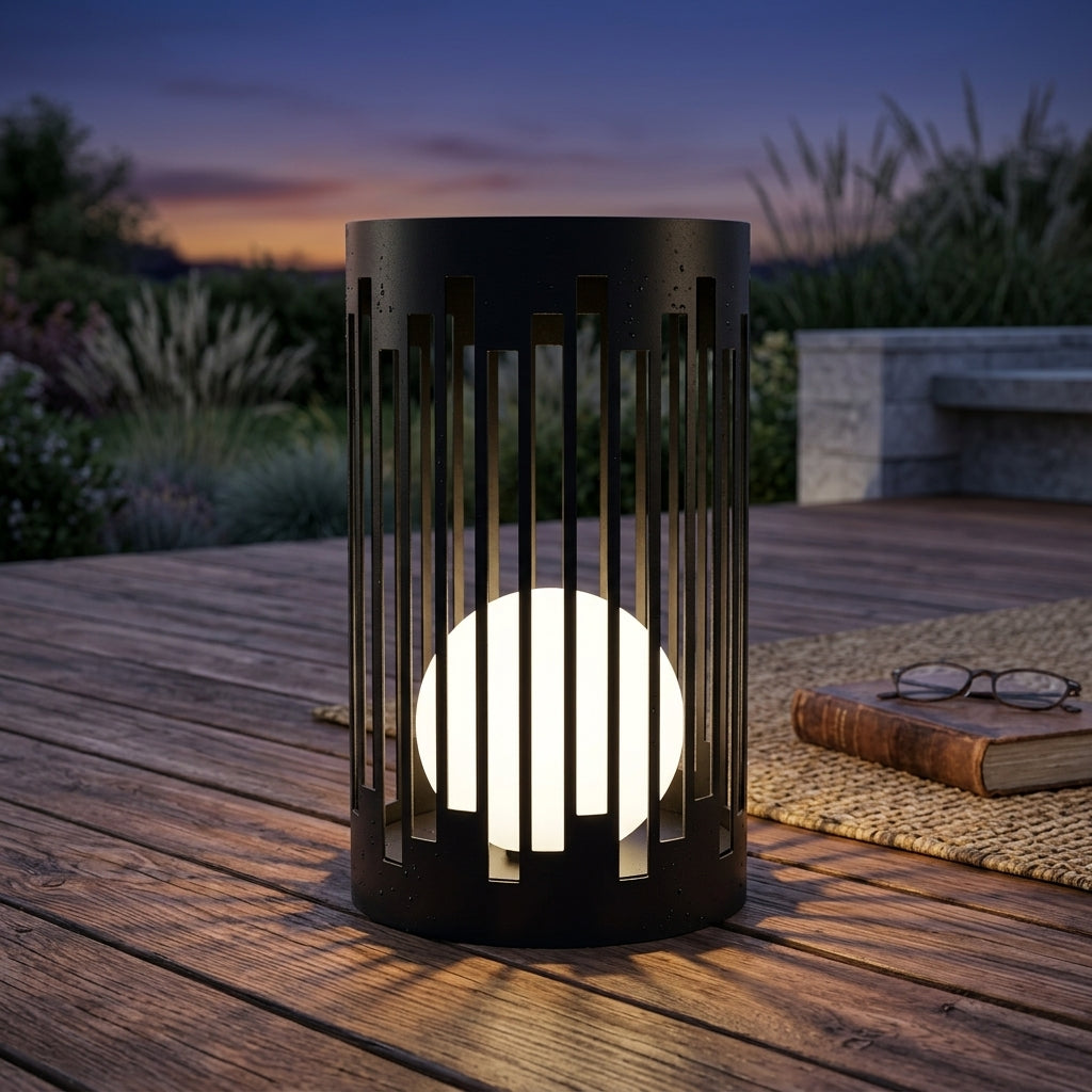 Outdoor Lantern - Black Metal and White PE Garden Light with E27 or Solar Power, Remote Three Color Light and 11.8 to 19.7 Inch Sizes