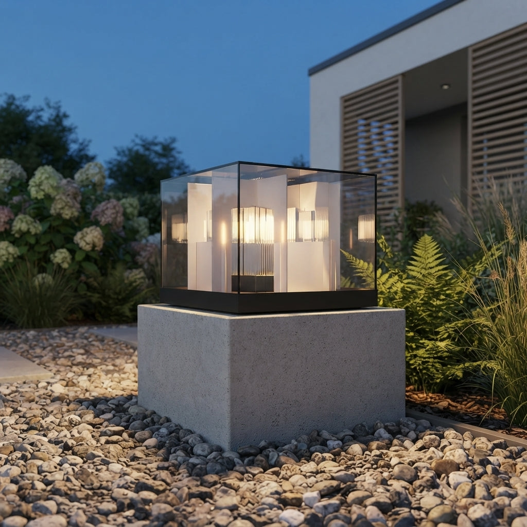 Square Modern Post Light - Gray Galvanized Sheet Metal and Acrylic Post Cap Light, Solar or Hardwired, Sold Single or in 2 to 8-Packs