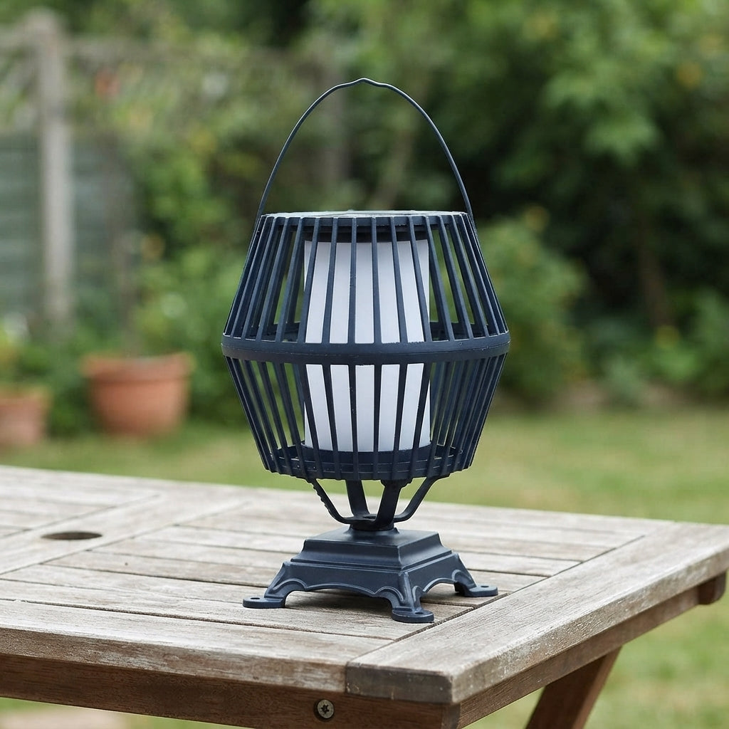 Solar Lantern - Black Aluminum Hanging Patio Light with Solar or USB Recharging and Cool, Warm White or Colorful LED Modes for Courtyards