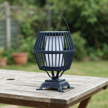 Solar Lantern - Black Aluminum Hanging Patio Light with Solar or USB Recharging and Cool, Warm White or Colorful LED Modes for Courtyards