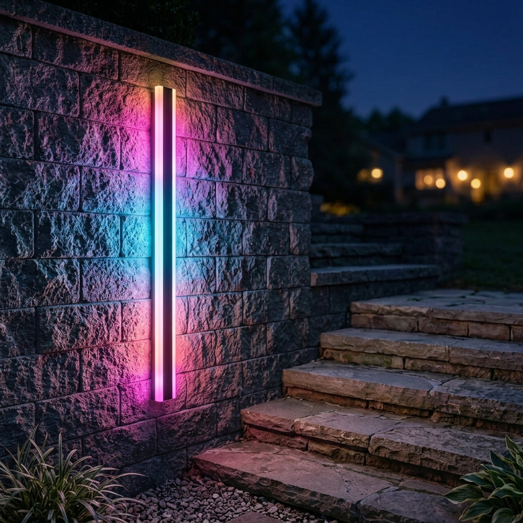 Modern Strip Wall Light - Black Stainless Steel Linear Bar from 24 to 94 Inches Long in Single to 8-Pack for Courtyard and Patio Walls