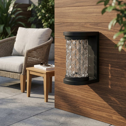 Porch Modern Wall Light - Black Stainless Steel and Glass Sconce with Down or Up and Down Beams at 8.27 or 11.02 Inches, Solar or Hardwired