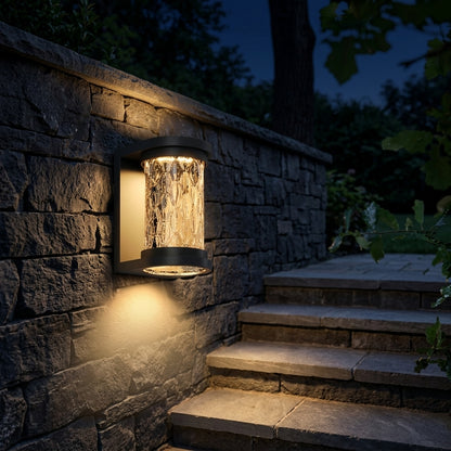 Porch Modern Wall Light - Black Stainless Steel and Glass Sconce with Down or Up and Down Beams at 8.27 or 11.02 Inches, Solar or Hardwired